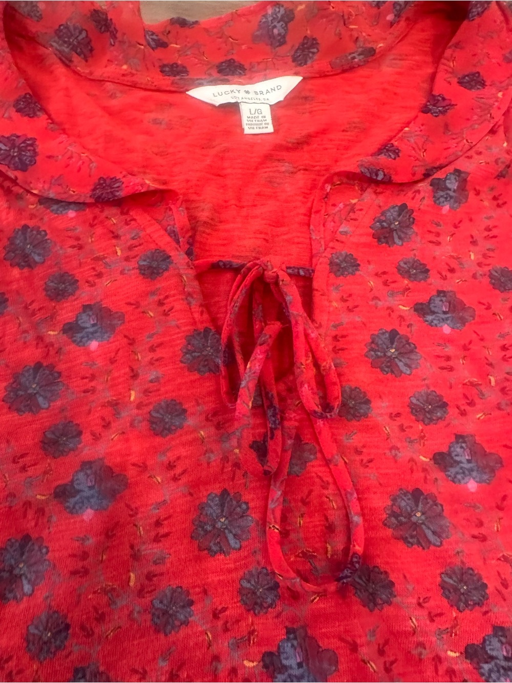 Lucky Brand Red Floral Tie-Front Blouse - Picture 4 of 5
